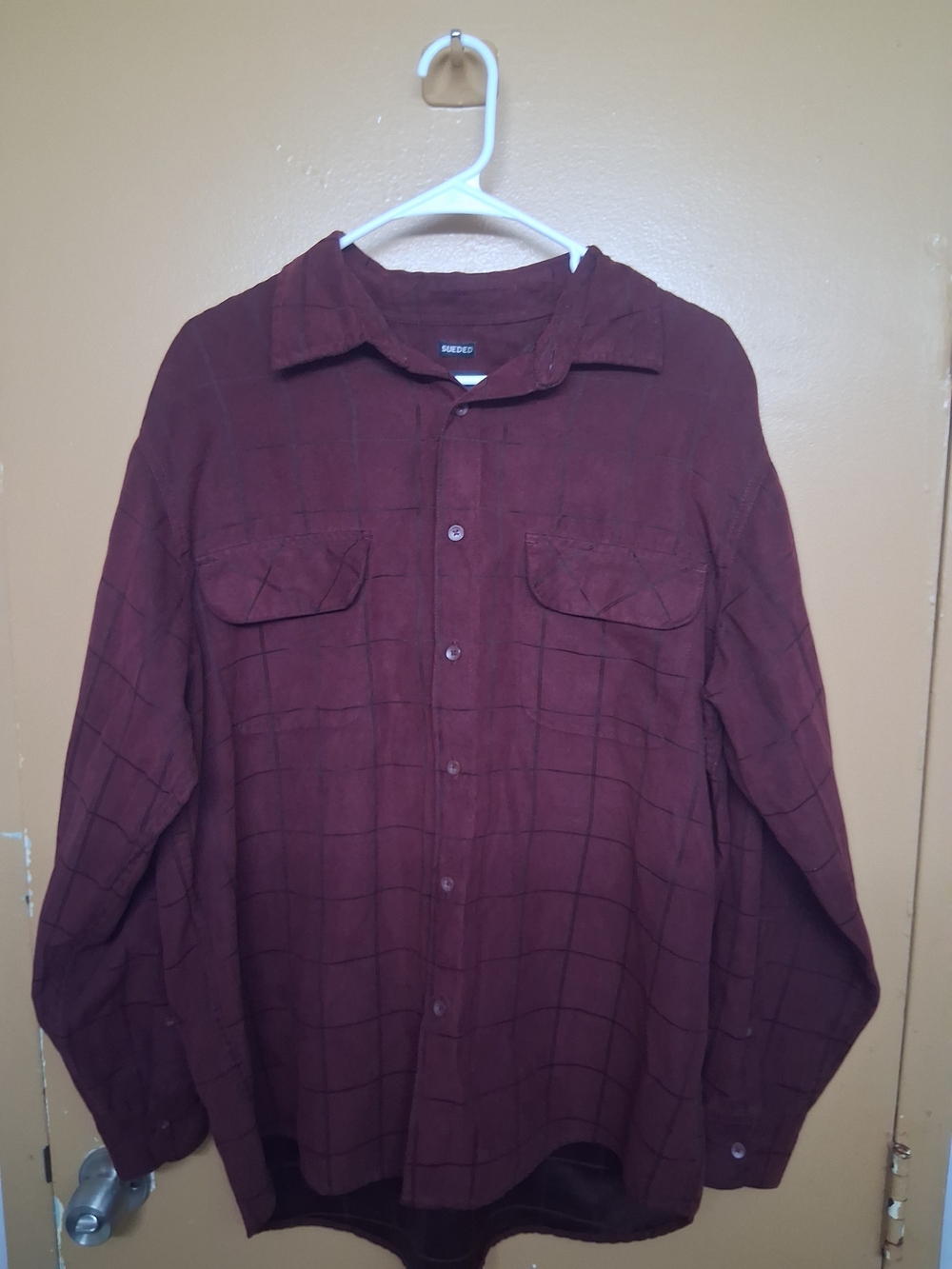 George Large Men's Burgundy Windowpane Long Sleeve Shirt
